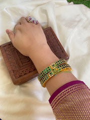 Silk Thread Kada Kundan Bangle -Green Squares-G6071