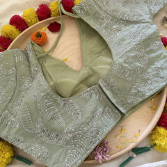 Light Pista Green Plain Chiffon Saree-VS3613