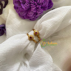 Premium AD Stone Toe Rings -Flower in flower-Red-G7545