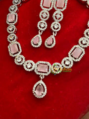 Pastel American Diamond Neckpiece with Tear Drop Pendant-g3233
