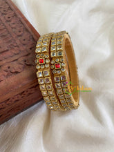 Silk Thread Kada Kundan Bangle -White Red-G6073