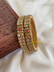 Silk Thread Kada Kundan Bangle -White Red-G6073
