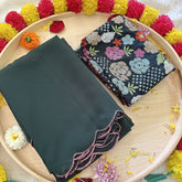 Dark Green Plain Chiffon Saree-VS3603