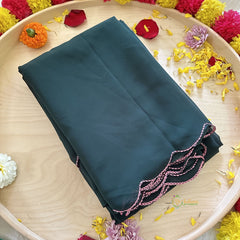 Dark Green Plain Chiffon Saree-VS3603