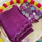 Maroon Plain Chiffon Saree-VS3604