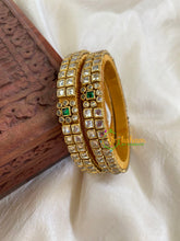 Silk Thread Kada Kundan Bangle-White Green-G6075