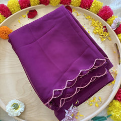 Maroon Plain Chiffon Saree-VS3604
