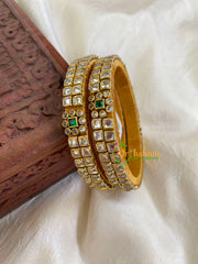 Silk Thread Kada Kundan Bangle-White Green-G6075