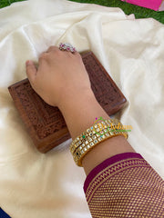 Silk Thread Kada Kundan Bangle-White Green-G6075