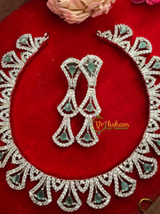 White Tone American Diamond Choker-Sea Green-G3207