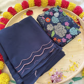 Dark Blue Plain Chiffon Saree-VS3605