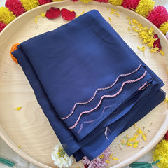 Dark Blue Plain Chiffon Saree-VS3605