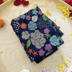 Dark Blue Plain Chiffon Saree-VS3605