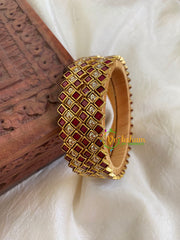 Silk Thread Kada Kundan Bangle -Maroon White-G6077