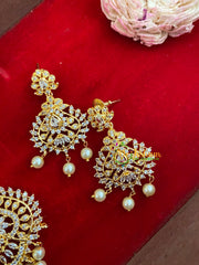 Gold American Diamond Bridal Haram-White-G3224