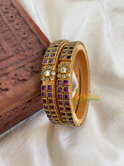 Silk Thread Kada Kundan Bangle -Purple White-G6079