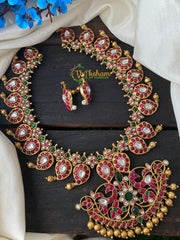 Precious Jadau Kundan Maanga Neckpiece MATT FINISH – Red-Green -J174