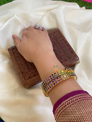 Silk Thread Kada Kundan Bangle -Purple White-G6079