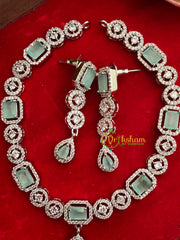 Pastel Green American Diamond Neckpiece with Tear Drop Pendant-g3234