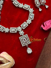 White Tone American Diamond Neckpiece with Pendant -Geometrical-G3283