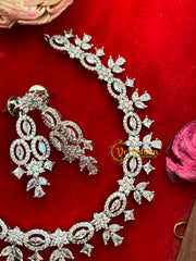 White Tone American Diamond Choker-Flower and Star-G3304