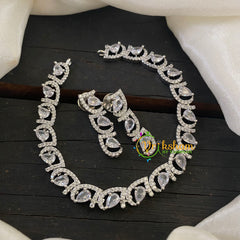 White Tone American Diamond Choker Short Neckpiece -G6559