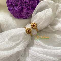 Premium AD Stone Toe Rings -Red Flower-G7578
