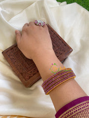 Thin Silk Thread AD Stone Bangle -Pink- G6104