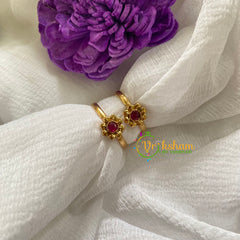 Premium AD Stone Toe Rings -Floral Red-G7572