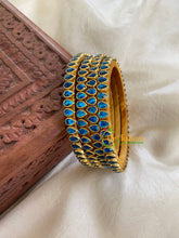 Thin Silk Thread Kundan Bangle -Light Blue - Petal- G6109