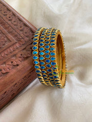 Thin Silk Thread Kundan Bangle -Light Blue - Petal- G6109