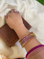 Thin Silk Thread Kundan Bangle -Purple -Petal -G6113