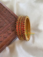Thin Silk Thread Kundan Bangle -Red -Petal-G6114