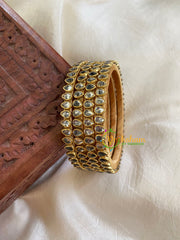 Thin Silk Thread Kundan Bangle -Gold White-Petal-G6115