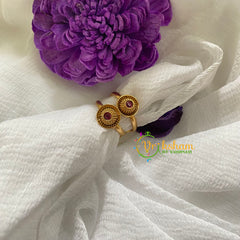 Premium AD Stone Toe Rings -Amaranthus Flower-Red-G7560