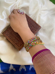 Multicolor Kada Kundan Bangle -Dice Flower-G6119