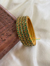 Thin Silk Thread Kundan Bangle -Dark Green-Dice-G6120
