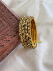 Thin Silk Thread Kundan Bangle -White Brown-Dice-G6122