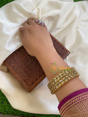 Thin Silk Thread Kundan Bangle -White Brown-Dice-G6122