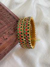 Silk Thread Kada Kundan Bangle -Green Red- Dice-G6124