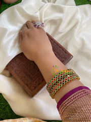 Silk Thread Kada Kundan Bangle -Green Red- Dice-G6124