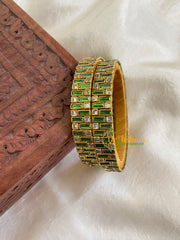 Silk Thread Kada Kundan Bangle -Green White-G6128