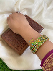 Silk Thread Kada Kundan Bangle -Green White-G6128