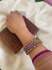 Silk Thread Kundan Bangle -Pink Blue- Dice and Dots-G6129