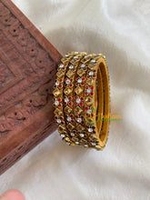 Silk Thread Kundan Bangle -Gold Red- Dice flowers-G6130