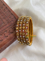 Silk Thread Kundan Bangle -Gold Red- Dice flowers-G6130