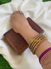 Silk Thread Kundan Bangle -Gold Red- Dice flowers-G6130