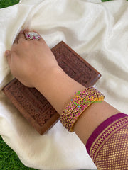 Thin Silk Thread Kundan Bangle -Pink- Triangles -G6132