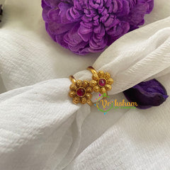 Premium AD Stone Toe Rings -Spiked Flower-Red-G7532