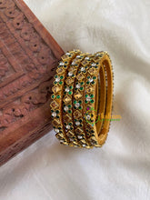 Thin Silk Thread Kundan Bangle -Brown Green- Dice flower -G6134